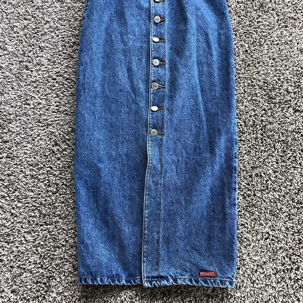 Vintage 90s Bongo Denim Dress Size 1 Maxi Midi Button Up Cowgirl Grunge V-Neck - Picture 4 of 10